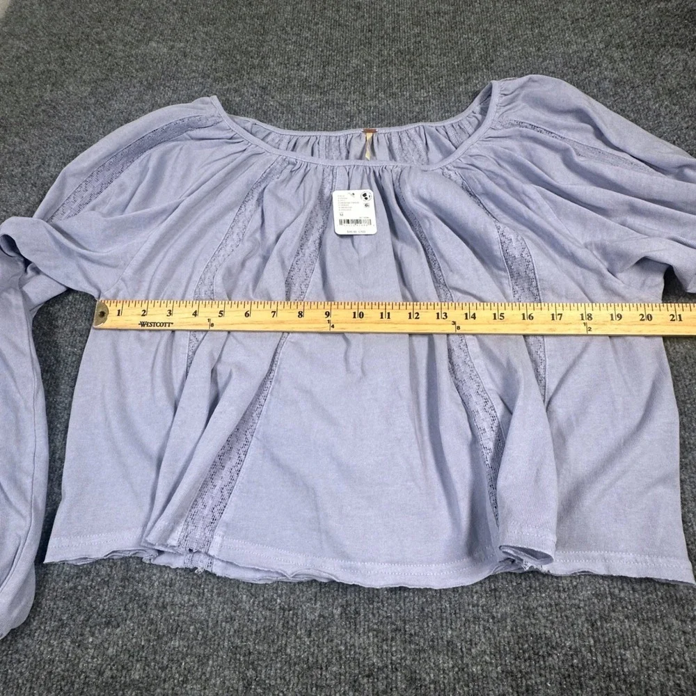NWT Free People Frosted Violet Cotton Lace Inset Balloon Sleeve Top Medium
